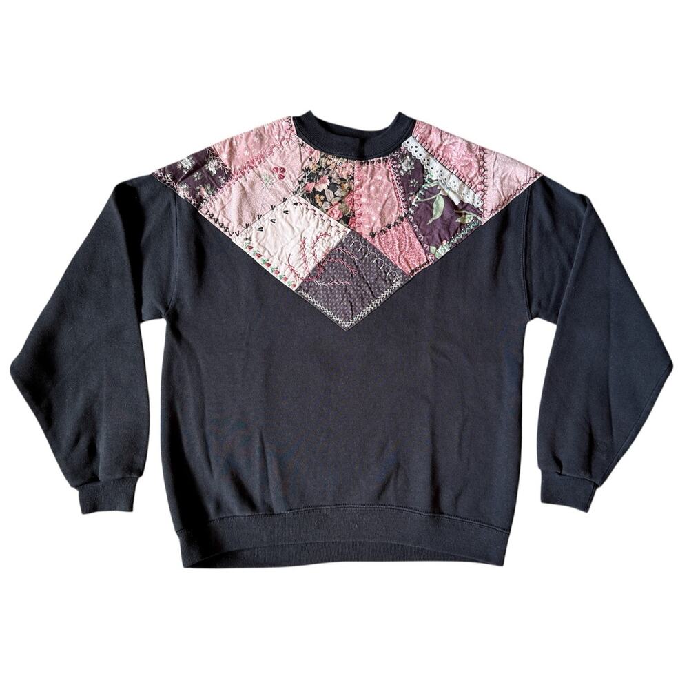 Vintage Quilted Sweatshirt Patchwork 90s Cottagecore Romantic Coquette Retro